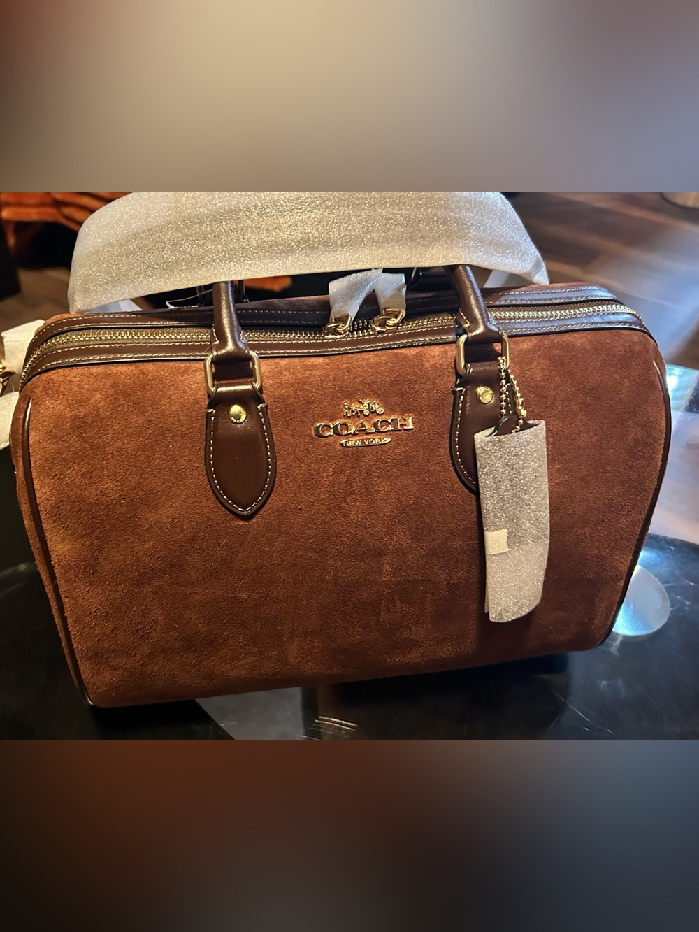 NWT Rowan large Satchel Brown Suede